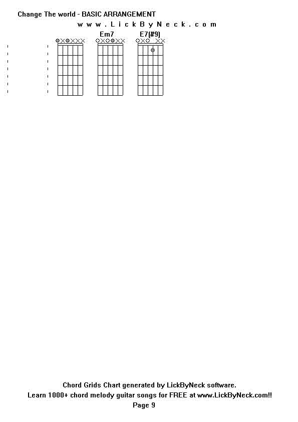 Chord Grids Chart of chord melody fingerstyle guitar song-Change The world - BASIC ARRANGEMENT,generated by LickByNeck software.